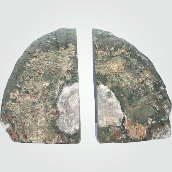 Agate Bookends, Druzy Purple Geode Center, Violet, White Layers, Gray Tones (DC) - Picture 6 of 10